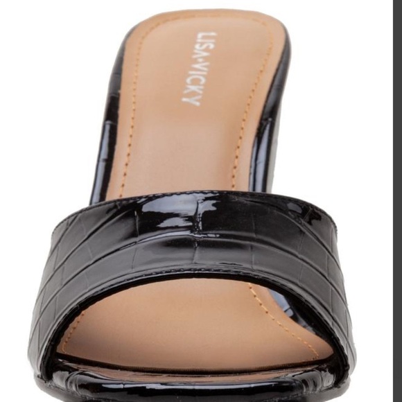Lisa Vicky Adore-V Wedge Sandal Black Croco Pattern Size 7.5 NIB - Picture 5 of 7